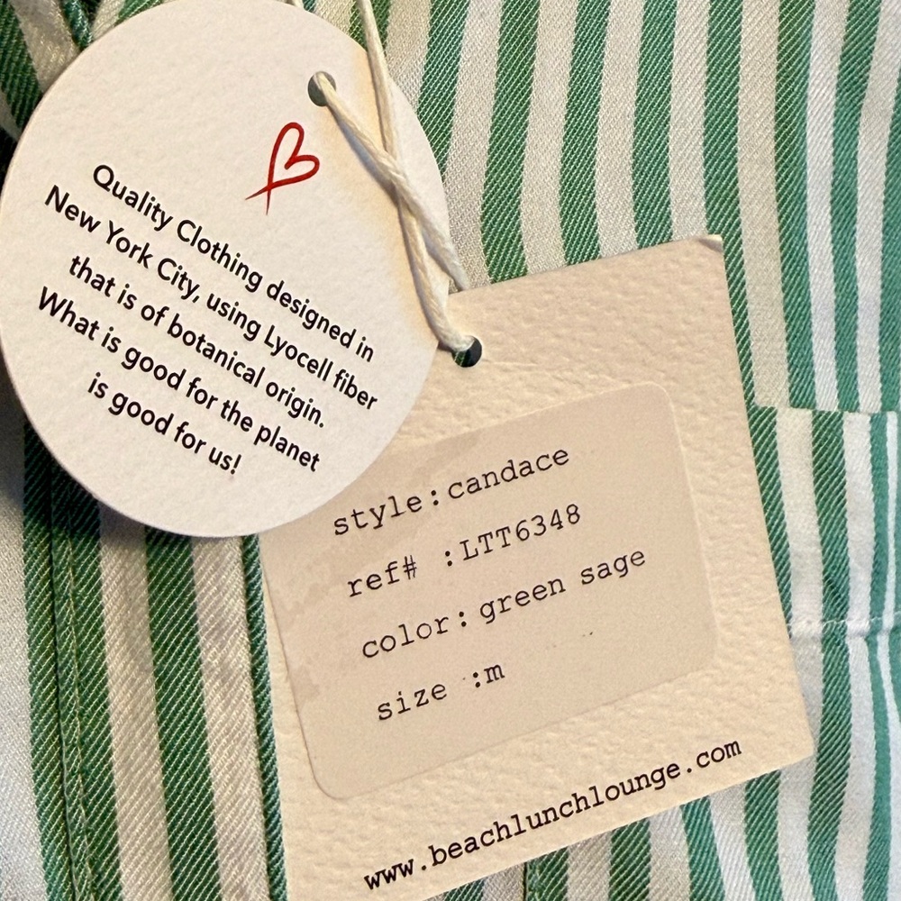 beachlunchlounge Candace Green and White Striped Shirt Lightweight Summer Vibe - Picture 8 of 9